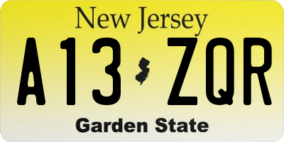NJ license plate A13ZQR