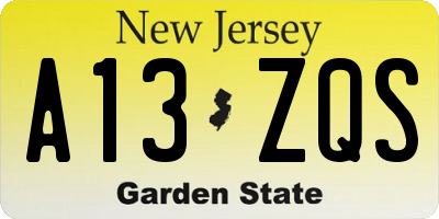 NJ license plate A13ZQS