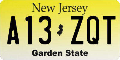 NJ license plate A13ZQT