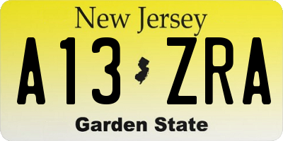 NJ license plate A13ZRA