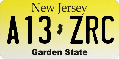 NJ license plate A13ZRC