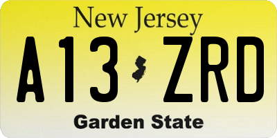 NJ license plate A13ZRD