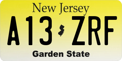 NJ license plate A13ZRF