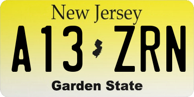 NJ license plate A13ZRN