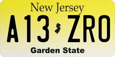 NJ license plate A13ZRO