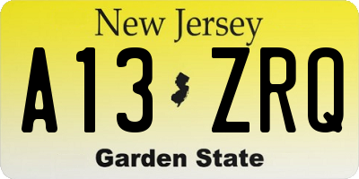 NJ license plate A13ZRQ