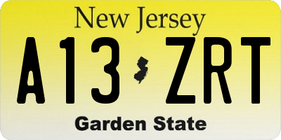 NJ license plate A13ZRT