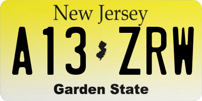 NJ license plate A13ZRW