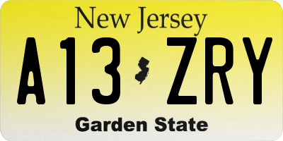 NJ license plate A13ZRY