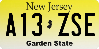 NJ license plate A13ZSE