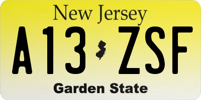 NJ license plate A13ZSF