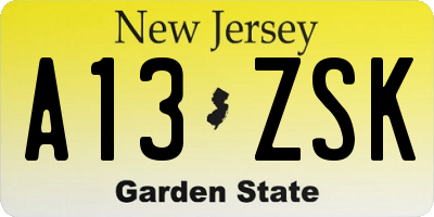 NJ license plate A13ZSK