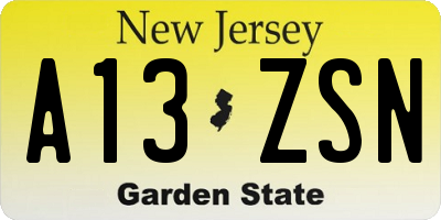 NJ license plate A13ZSN