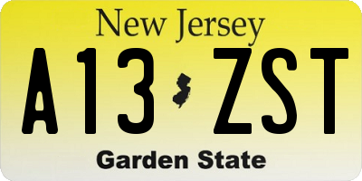 NJ license plate A13ZST