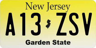 NJ license plate A13ZSV
