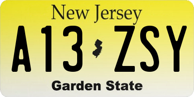 NJ license plate A13ZSY