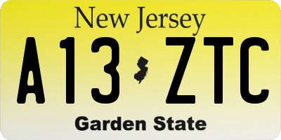NJ license plate A13ZTC