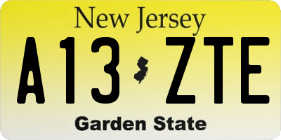 NJ license plate A13ZTE