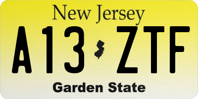 NJ license plate A13ZTF