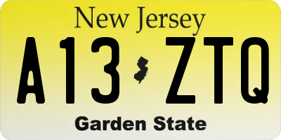 NJ license plate A13ZTQ