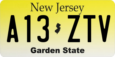 NJ license plate A13ZTV