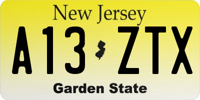 NJ license plate A13ZTX