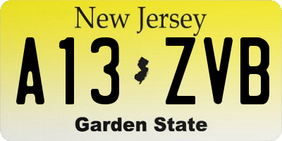NJ license plate A13ZVB