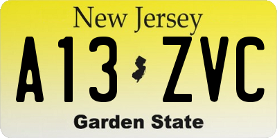 NJ license plate A13ZVC