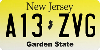 NJ license plate A13ZVG