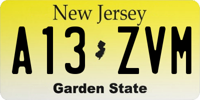 NJ license plate A13ZVM