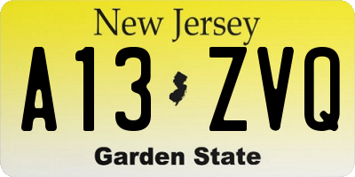 NJ license plate A13ZVQ