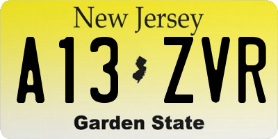 NJ license plate A13ZVR