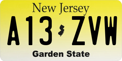 NJ license plate A13ZVW
