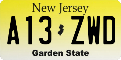 NJ license plate A13ZWD