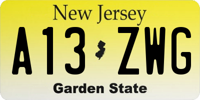 NJ license plate A13ZWG