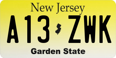 NJ license plate A13ZWK