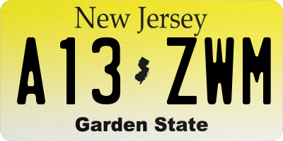 NJ license plate A13ZWM