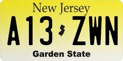 NJ license plate A13ZWN