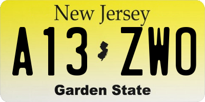 NJ license plate A13ZWO