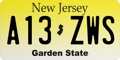 NJ license plate A13ZWS