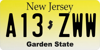 NJ license plate A13ZWW