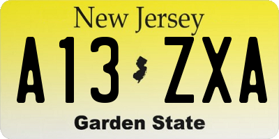 NJ license plate A13ZXA