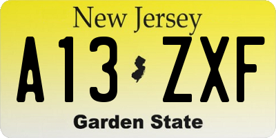 NJ license plate A13ZXF