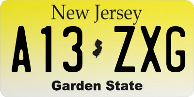 NJ license plate A13ZXG