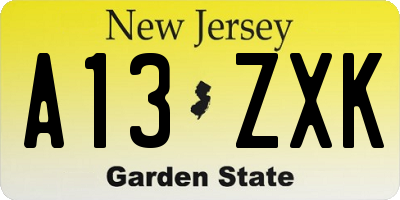 NJ license plate A13ZXK