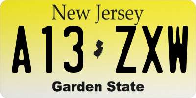 NJ license plate A13ZXW