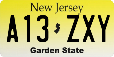 NJ license plate A13ZXY