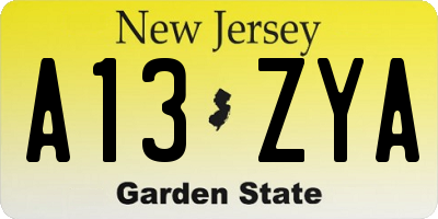 NJ license plate A13ZYA
