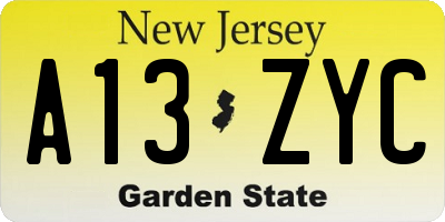 NJ license plate A13ZYC