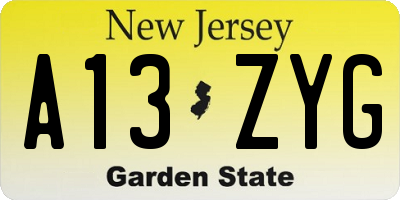 NJ license plate A13ZYG